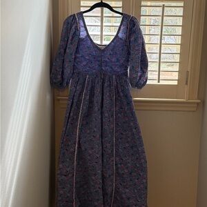 LoveShackFancy Roslyn Purple Long Sleeve Dress